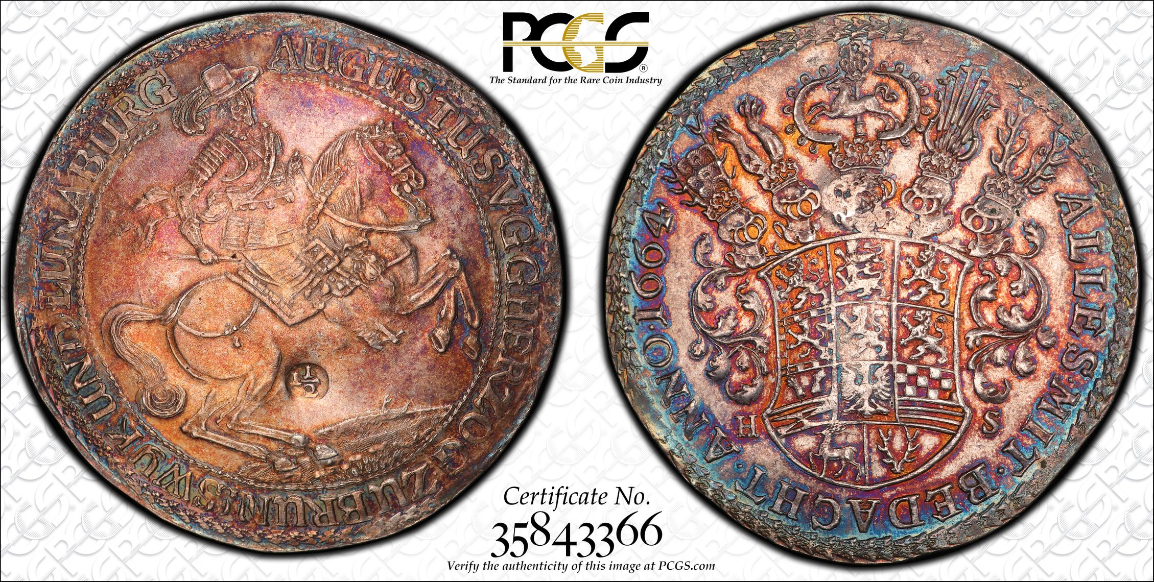GERMANY. Brunswick-Wolfenbuttel. 1-1/2 Taler, 1664-HS