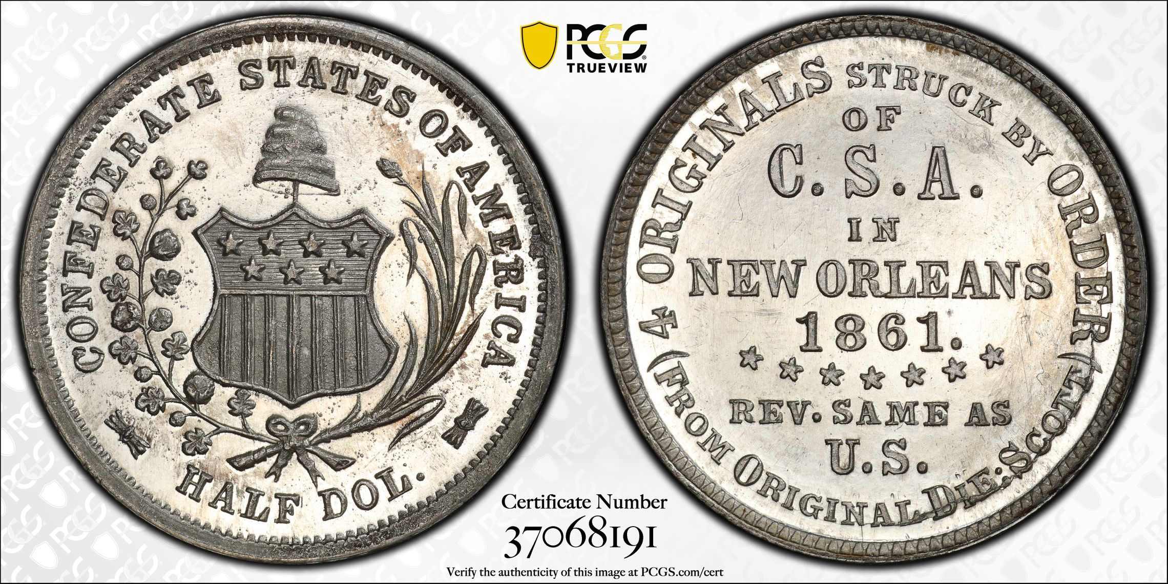 1861 1C CSA Original (Special Strike) Confederate States of America - PCGS  CoinFacts