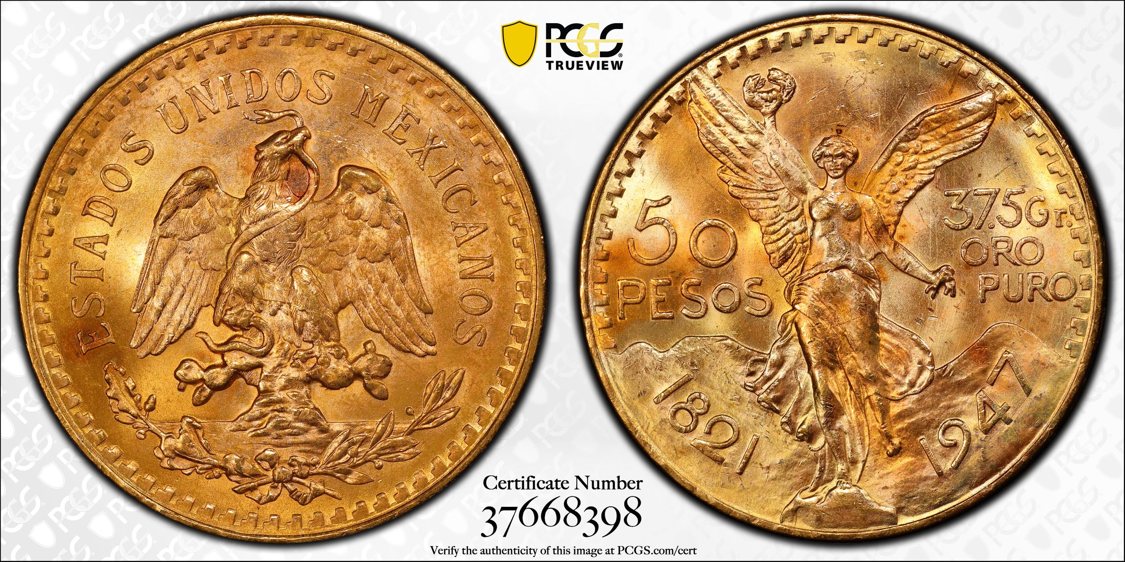 MEXICO. 50 Pesos, 1947. Mexico City Mint. PCGS MS-66 Gold Shield