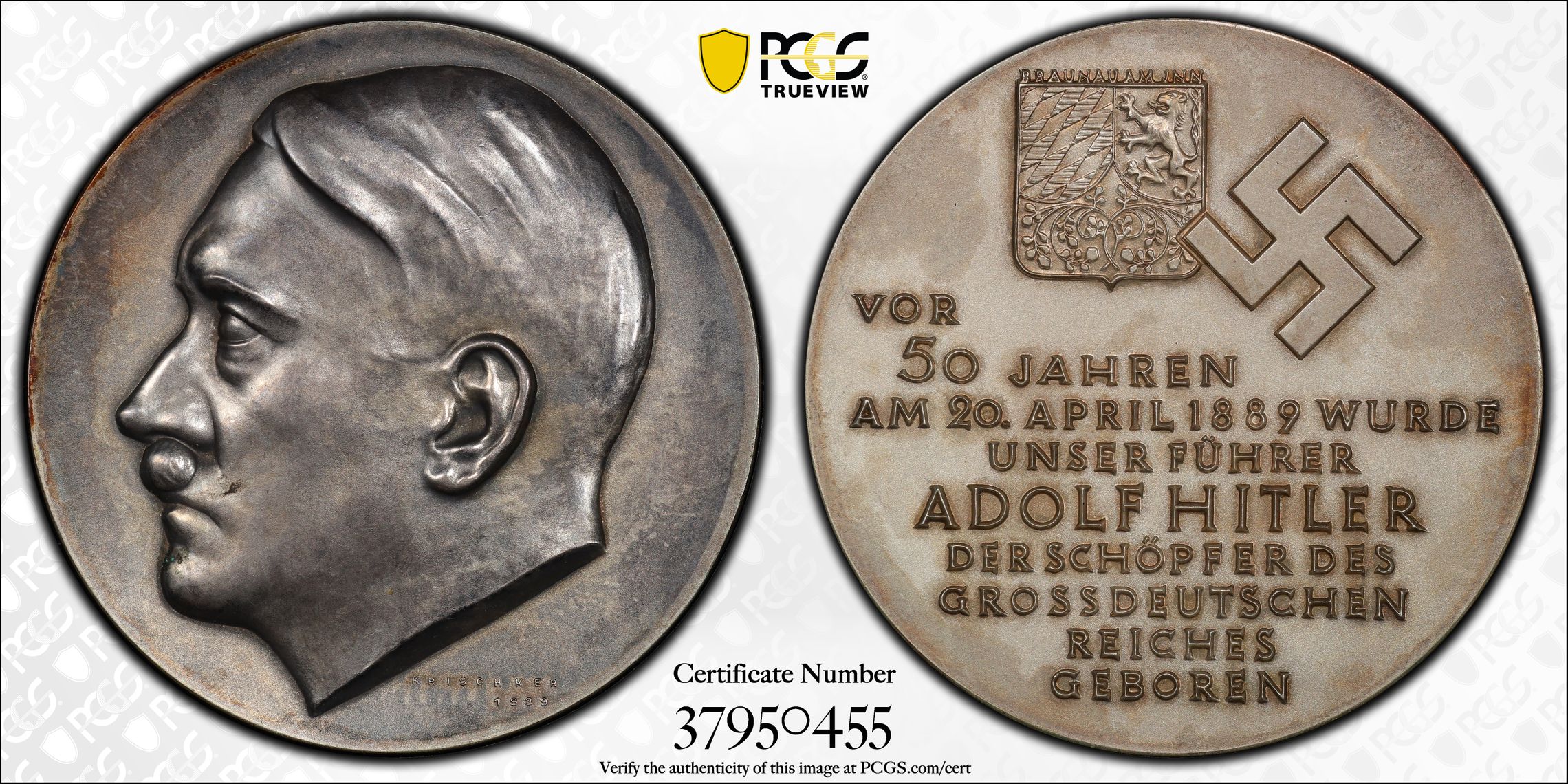 GERMANY. Adolf Hitler 50th Birthday Silver Medal ND 1939