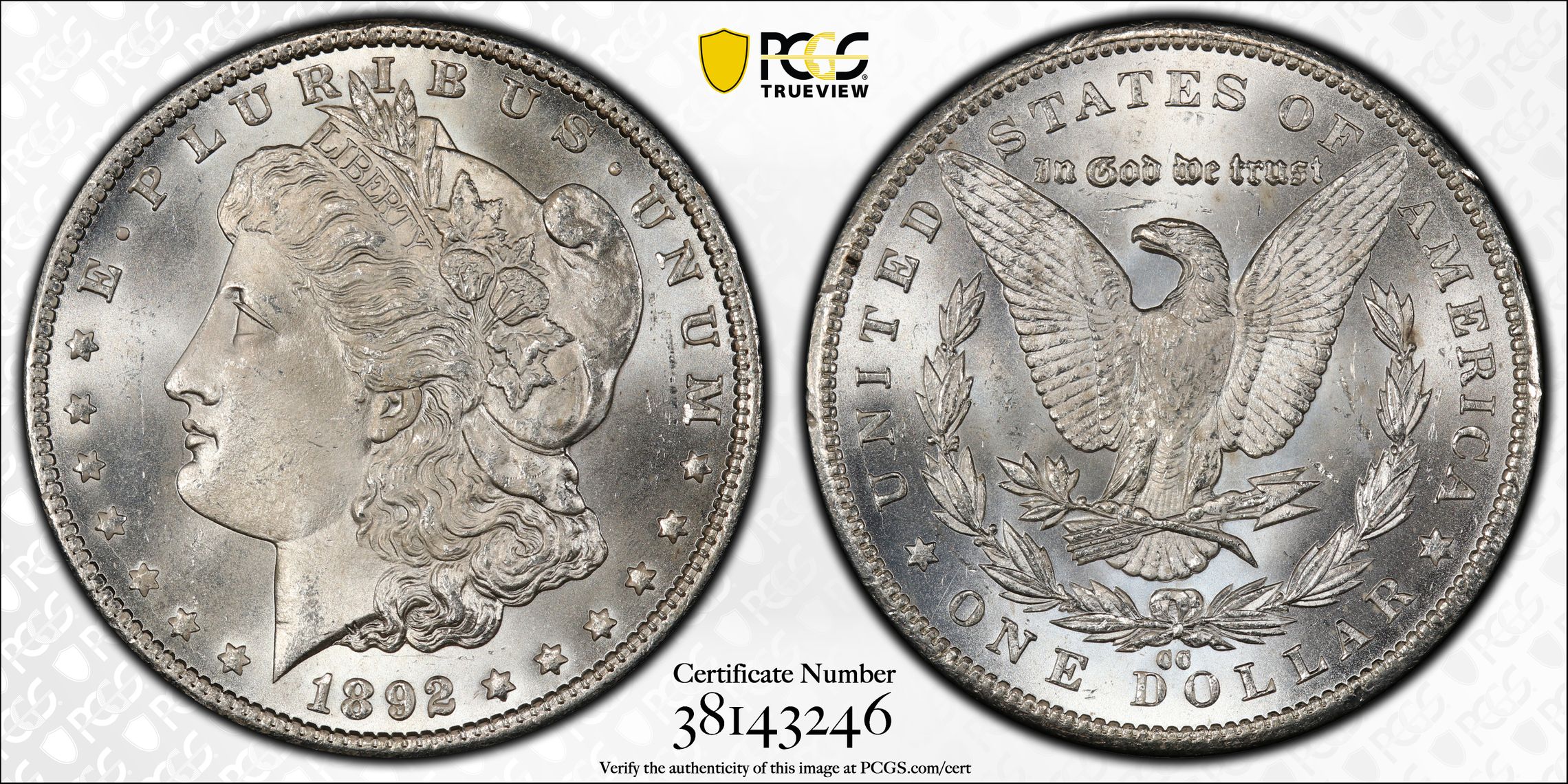 1892-CC Morgan Silver Dollar. MS-66 (PCGS)., MS66 - PCGS Auction