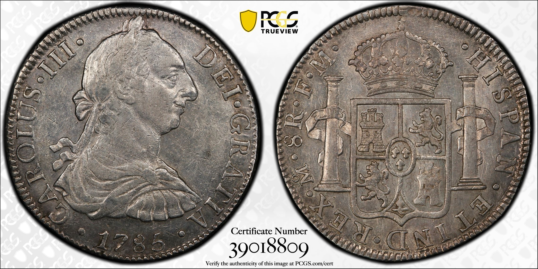 MEXICO. 8 Reales, 1785-Mo FM. Mexico City Mint. Charles III MEXICO. 8 Reales, 1785-Mo FM. Mexico City Mint. Charles III