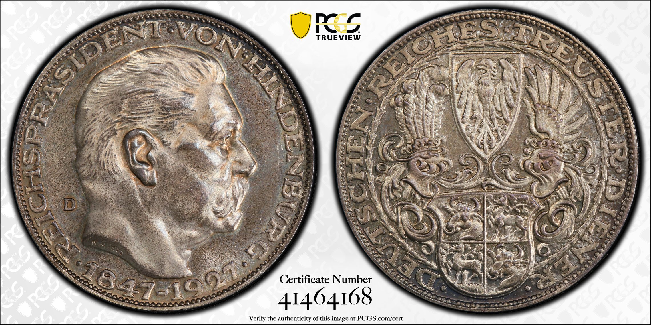 GERMANY. Weimar Republic. Silver Medallic 5 Mark, 1927-D. Munich Mint. PCGS  SPECIMEN-65 Gold Shield., SP65 - PCGS Auction Prices