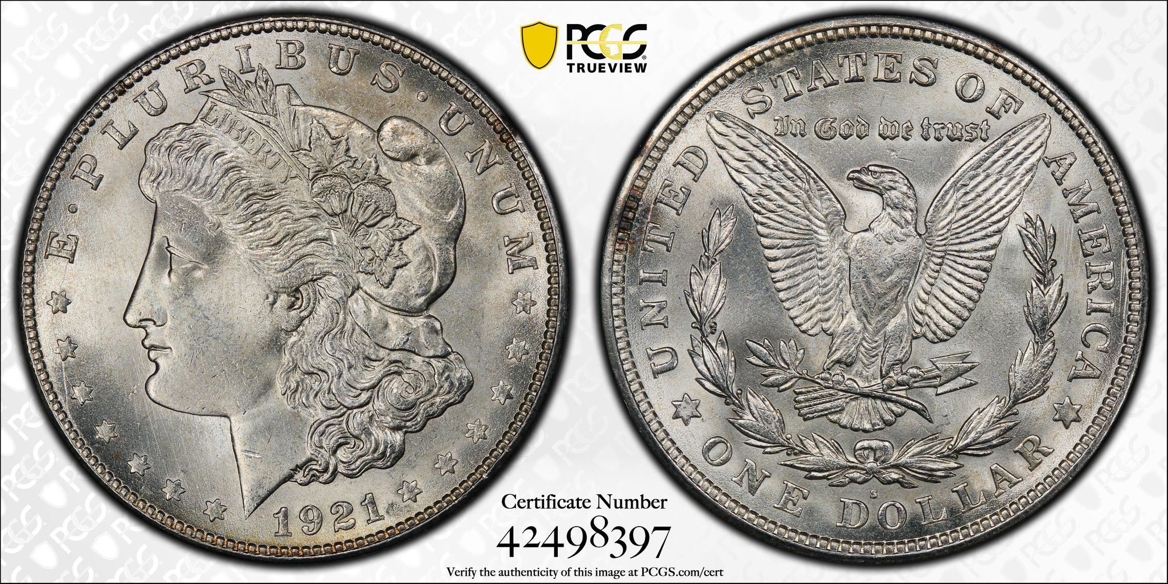 1921-S Morgan Silver Dollar. MS-66 (PCGS)., MS66 - PCGS 1921-S Morgan Silver Dollar. MS-66 (PCGS)., MS66 - PCGS