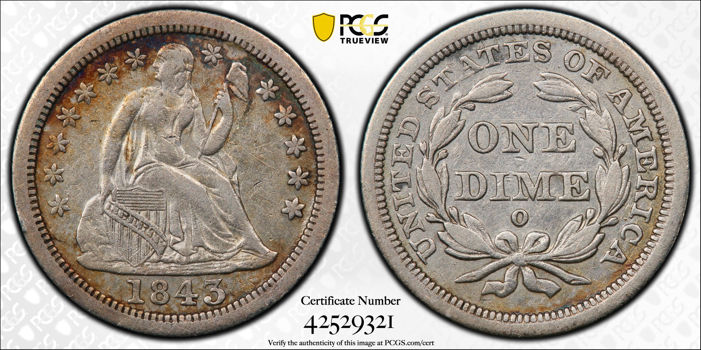 1843 seated shops liberty dime