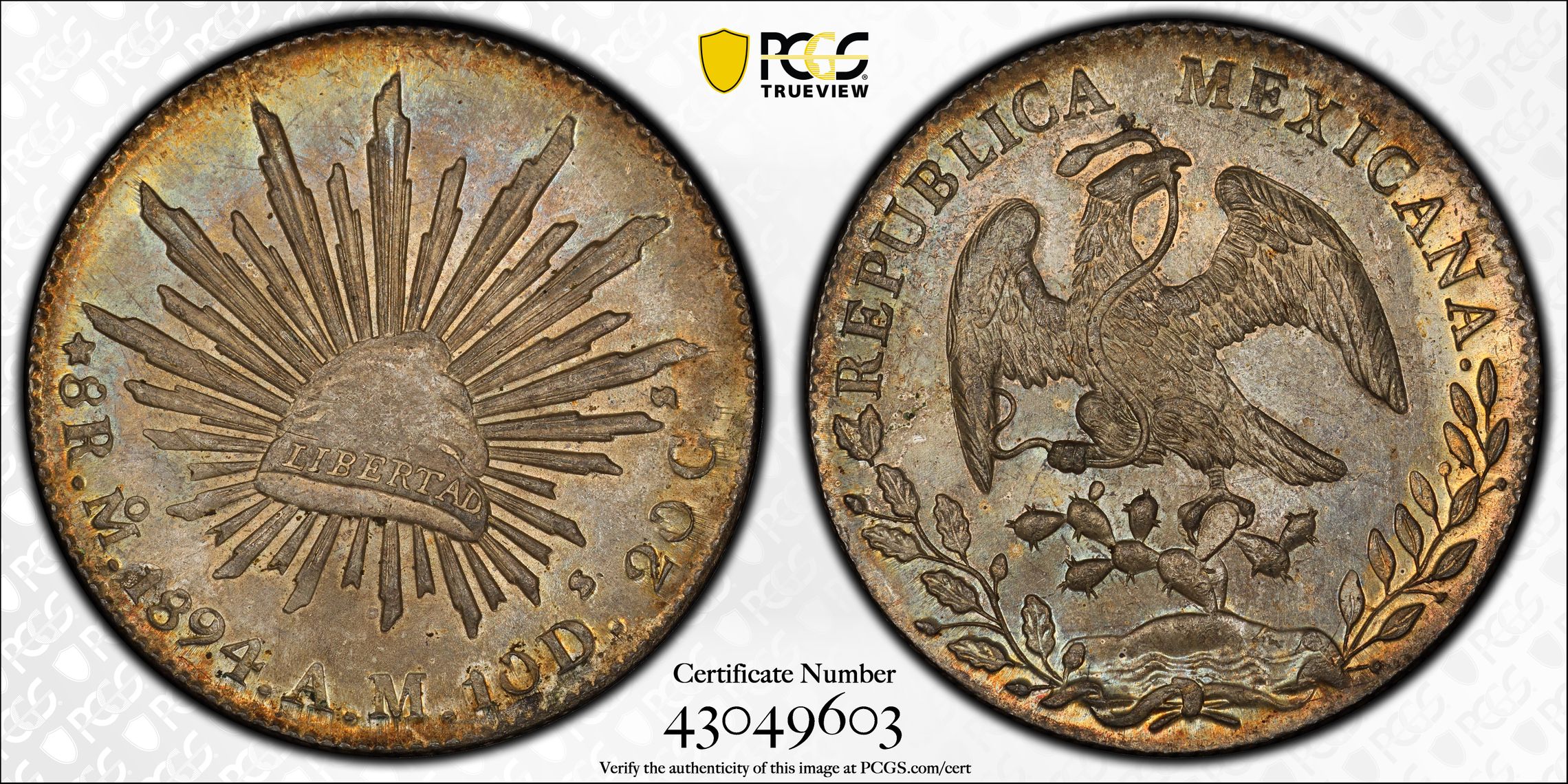 MEXICO. 8 Reales, 1894-Mo AM. Mexico City Mint. PCGS MS-64