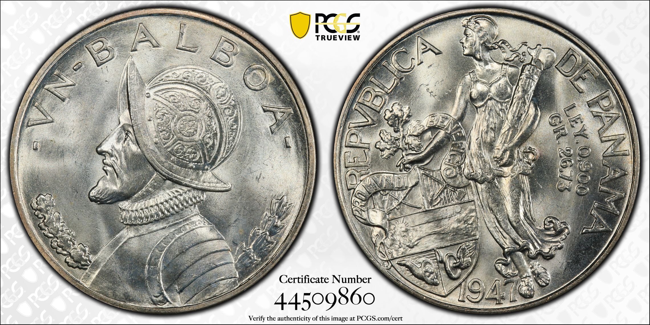 PANAMA. Balboa, 1947. Philadelphia Mint. PCGS MS-66., MS66 - PCGS 