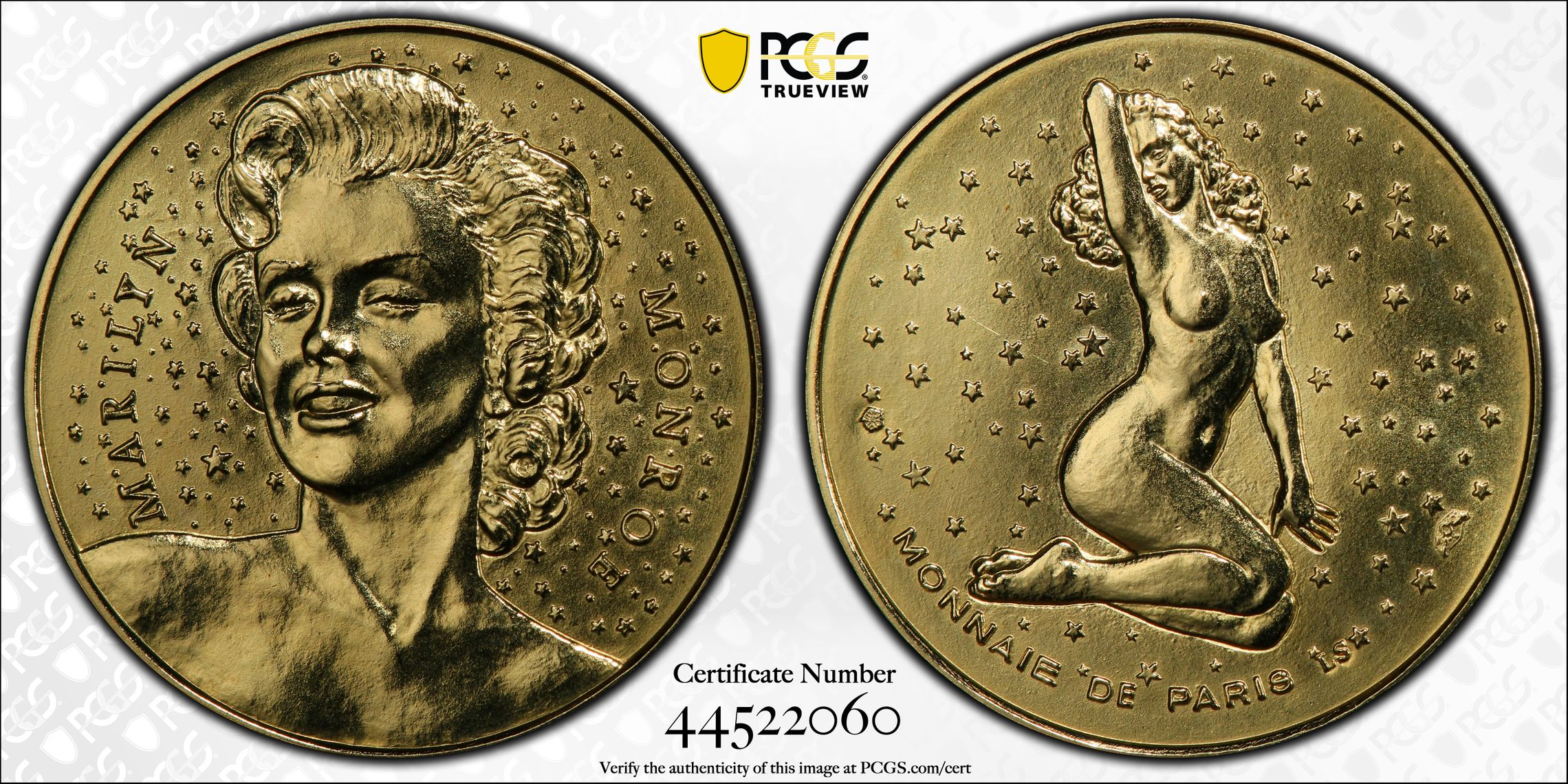 FRANCE. Marilyn Monroe Gold Medal, ND (1987). Paris Mint. PCGS  SPECIMEN-68., SP68 - PCGS Auction Prices