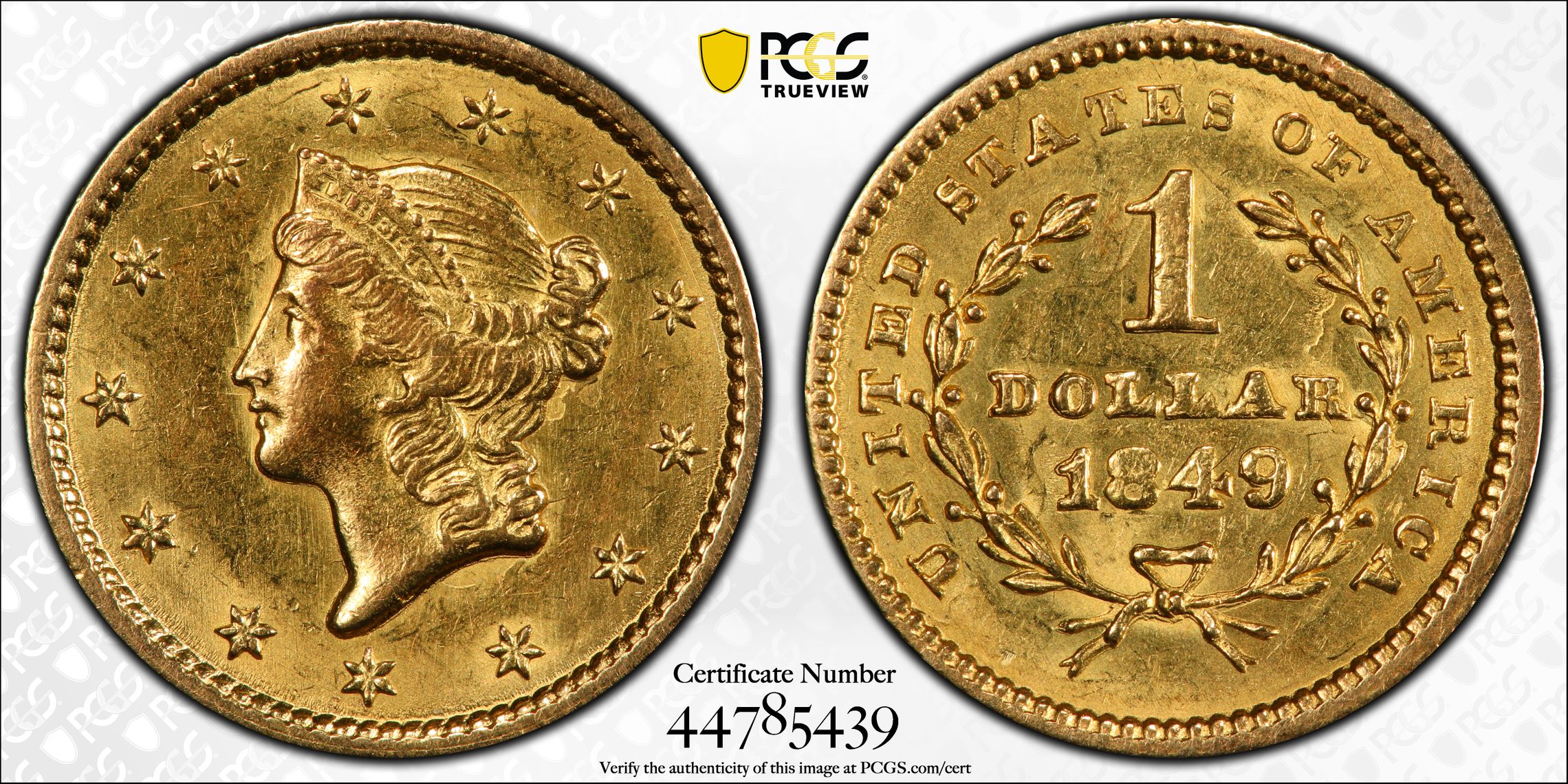 1849-O Liberty Head 1 Dollar (Gold) PCGS AU-58