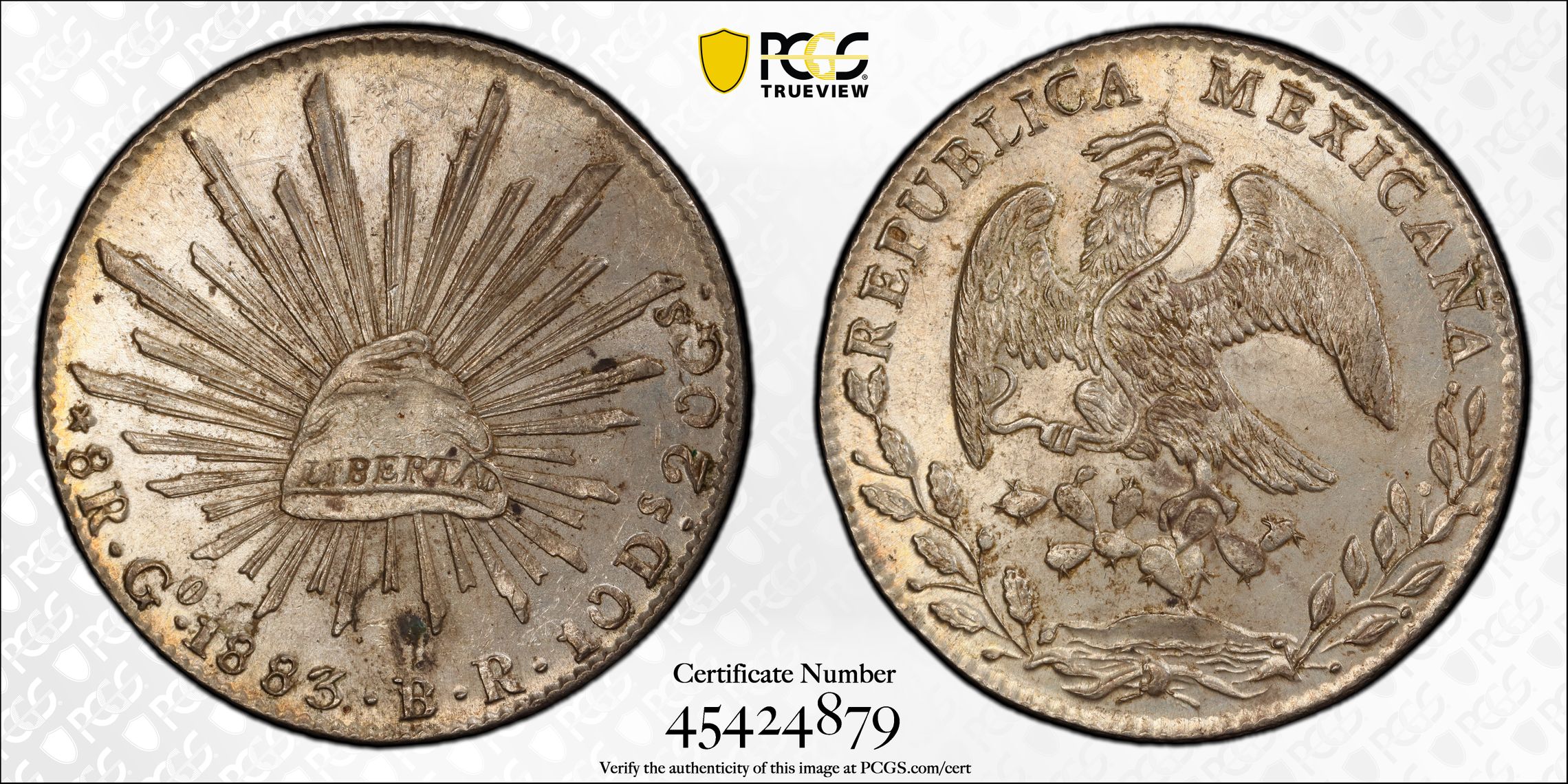 MEXICO. 8 Reales, 1883-Go BR/SR. Guanajuato Mint. PCGS MS-62 