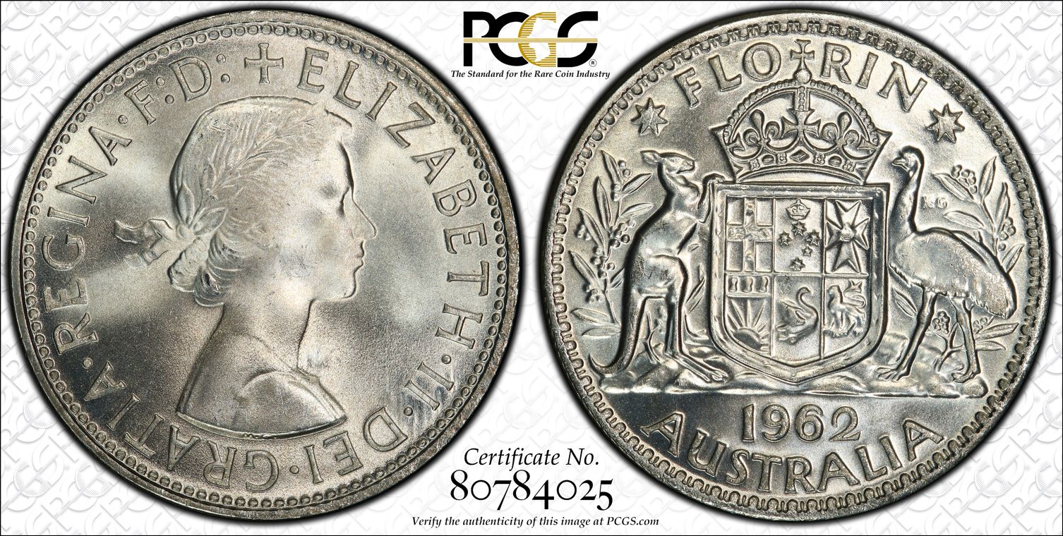 1958-M Australia QE2 Silver Florin Coin PCGS Graded MS64 