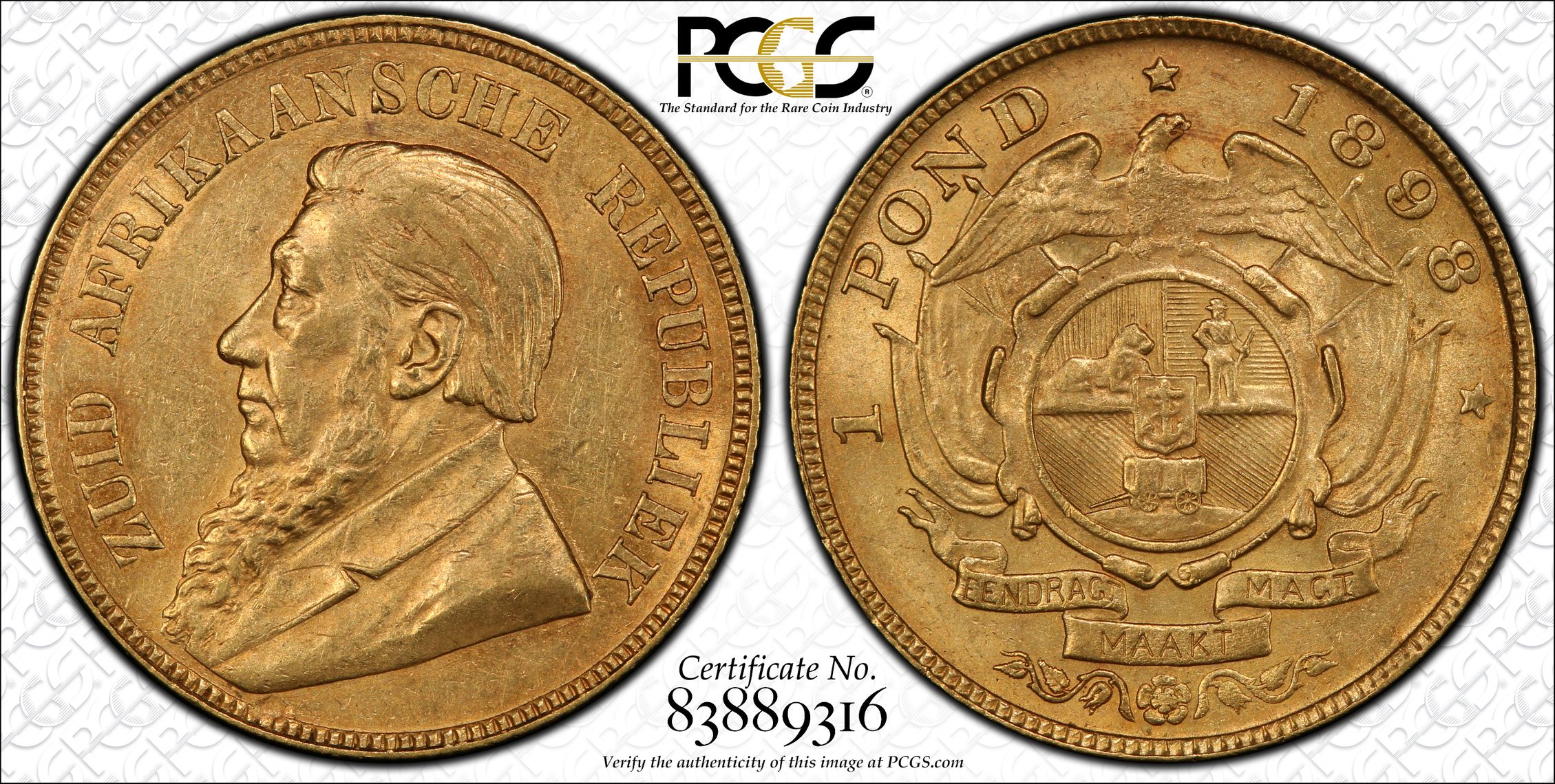 South Africa Republic gold Pond 1898 AU58 PCGS AU58 PCGS